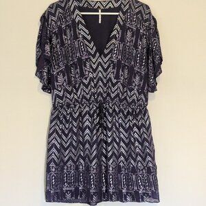 Free People Love Your Chaos Dark Blue Silver Metallic Dress - Size S